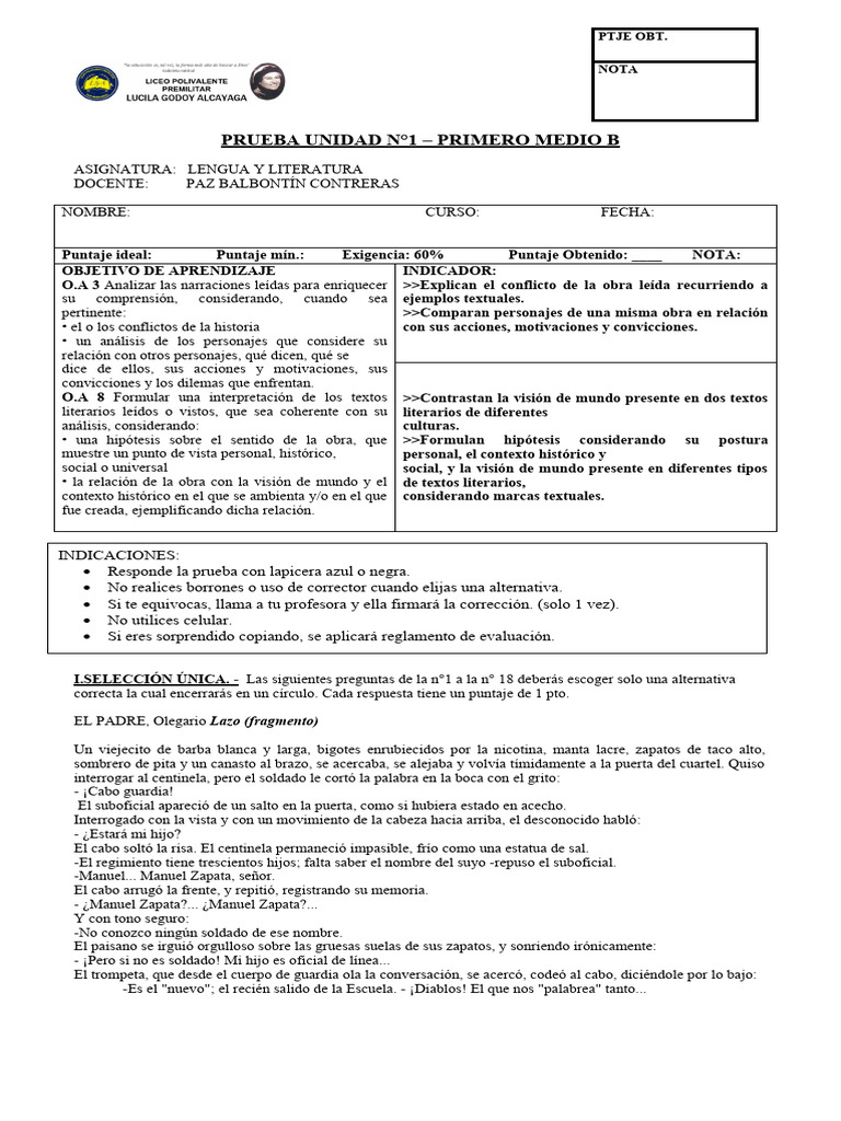 Prueba 1°B | PDF