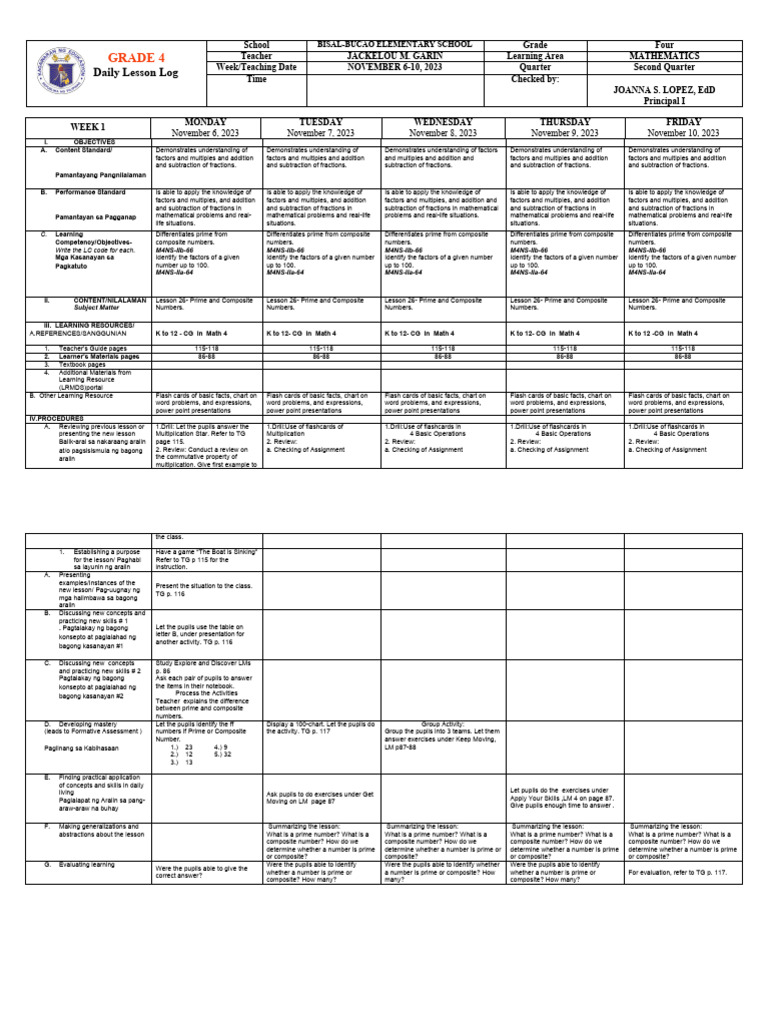 Grade 4 Dll Quarter 2 Week 1 Sir Bien Cruz Pdf Flashcard