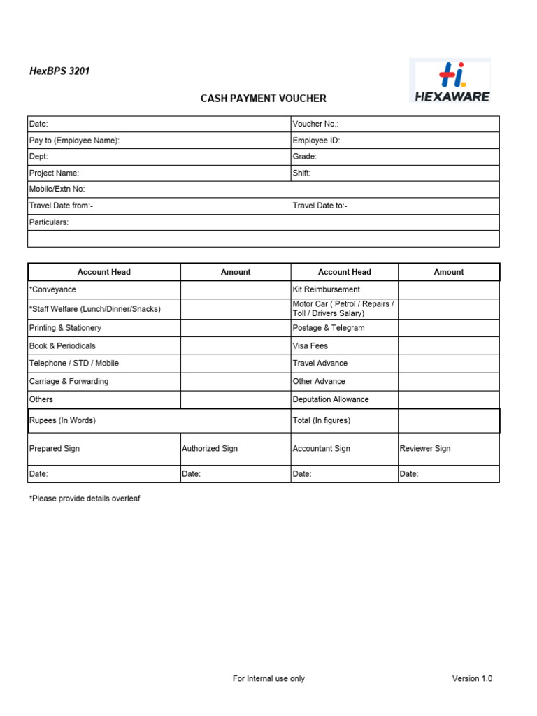 Cash Payment Voucher Template | PDF