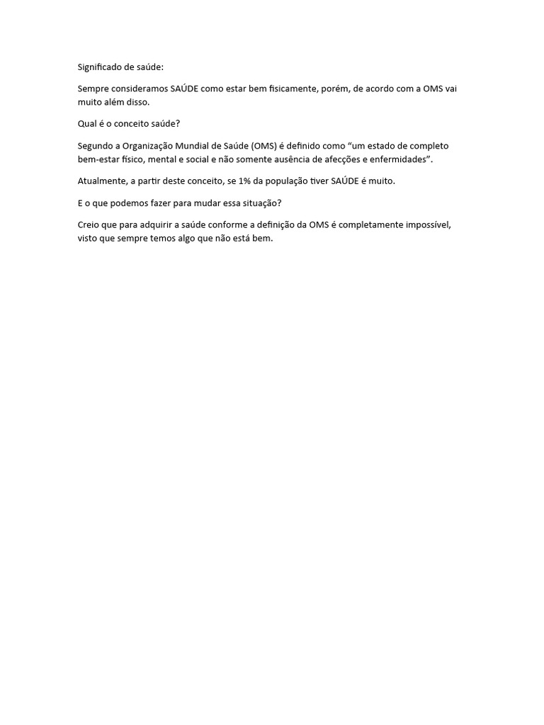 Conceito de Saúde Segundo a OMS | PDF