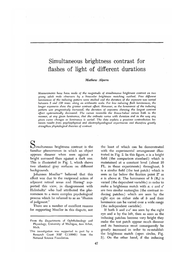 Simultaneous Brightness Contrast For Flashes of Light of Different ...