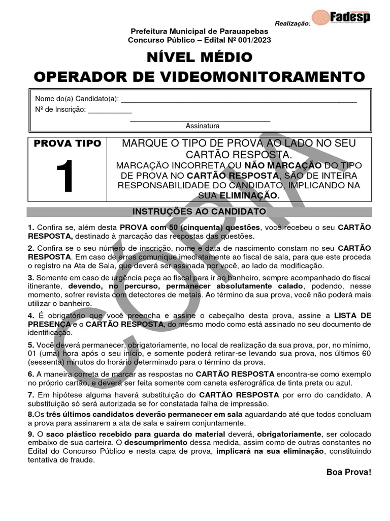 Prova de operador de videomonitoramento tipo 1 20 11 2023 pdf c pia