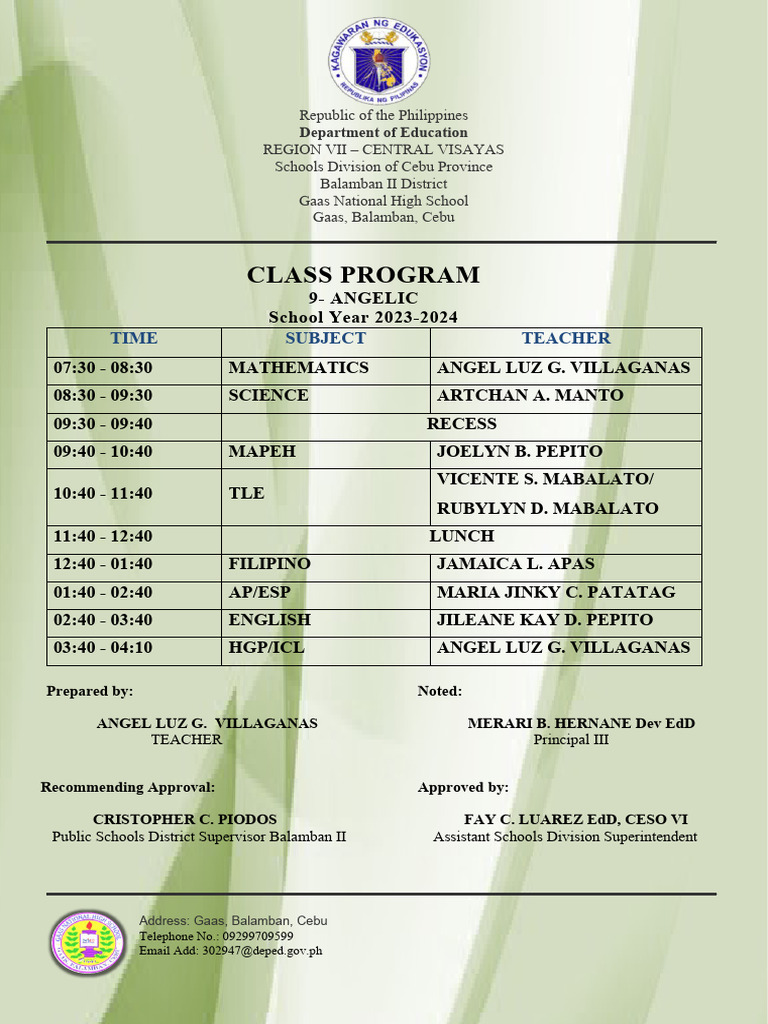 Class Program | PDF