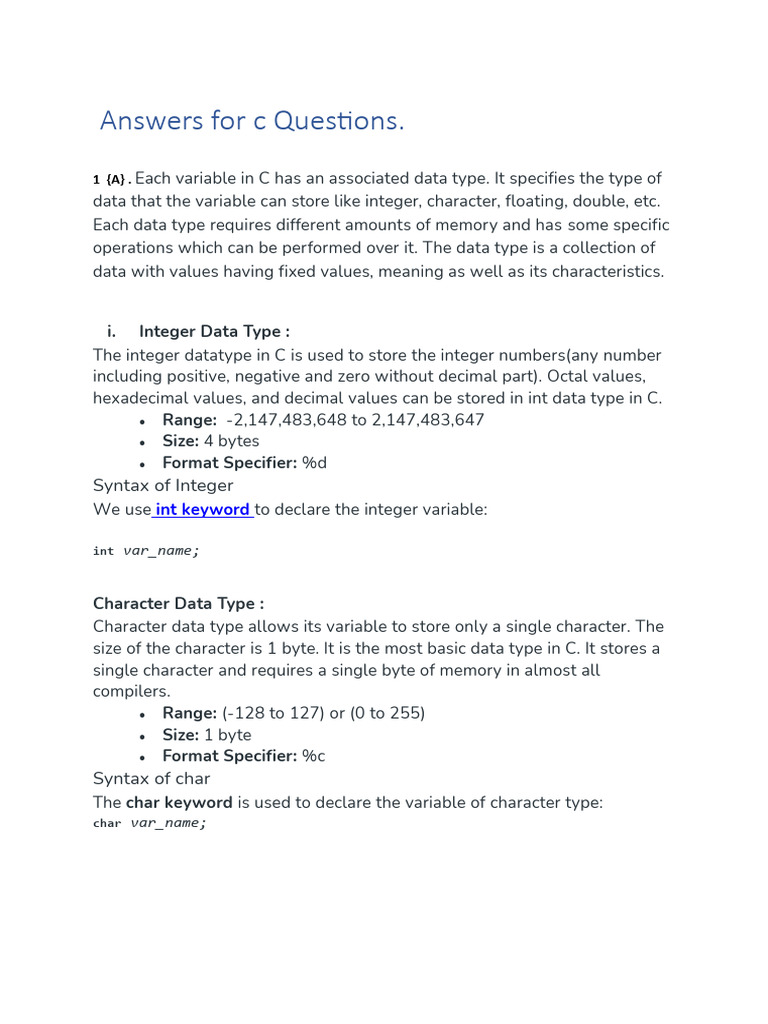 C Programming Answers. | PDF
