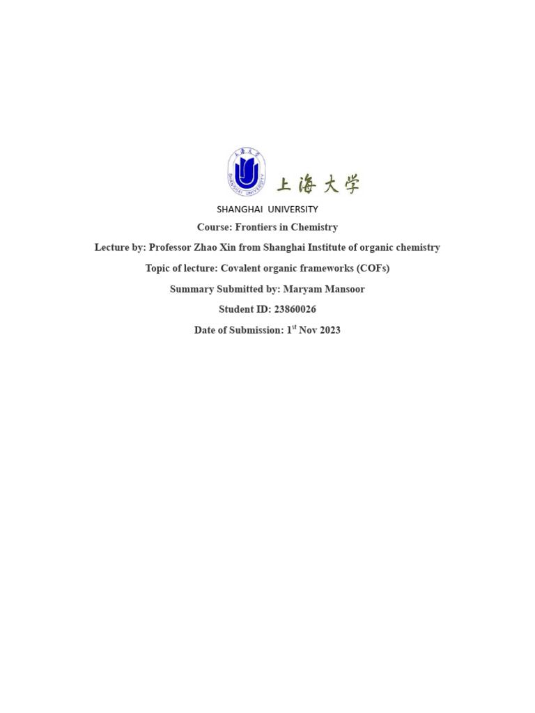 Advances in Covalent Organic Frameworks | PDF