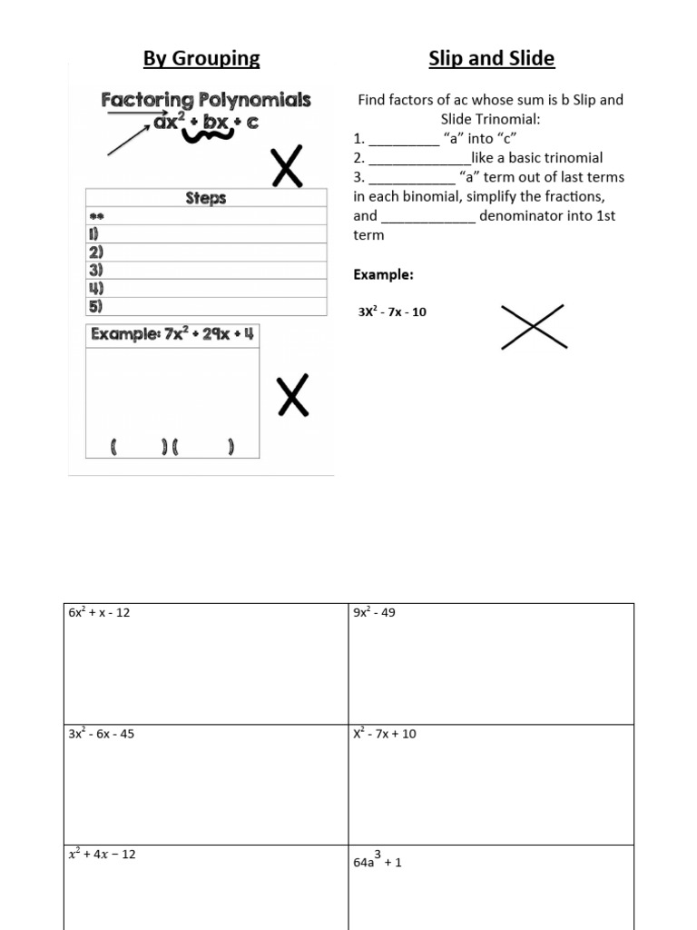 Slip and Slide Method for Trinomials | PDF