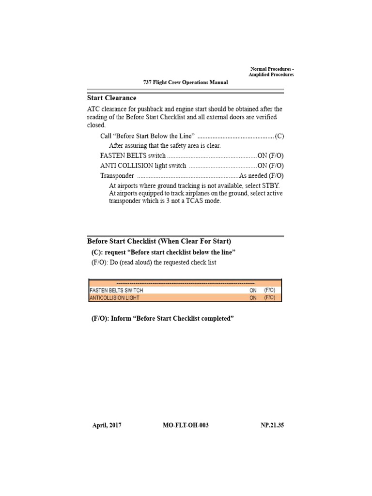 Start & Taxi Procedures | PDF | Takeoff | Landing Gear