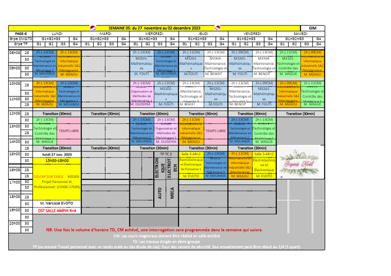 Emploi du temps Semaine 05 2023 | PDF | Sciences physiques | Informatique