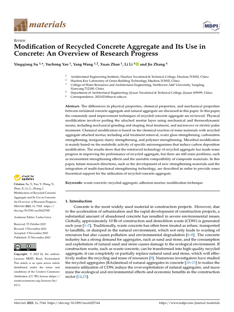 Modification of Recycled Concrete Aggregate and It | PDF