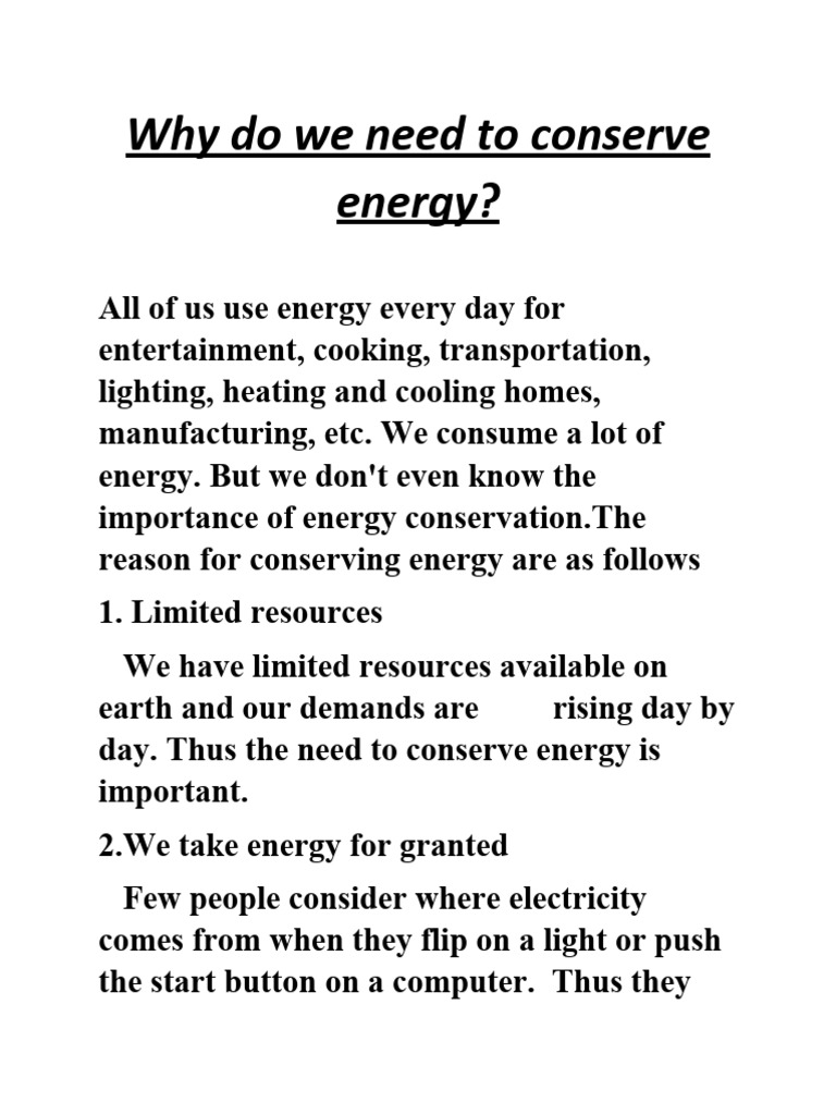 Why Do We Need To Conserve Energy | PDF | Renewable Energy | Energy