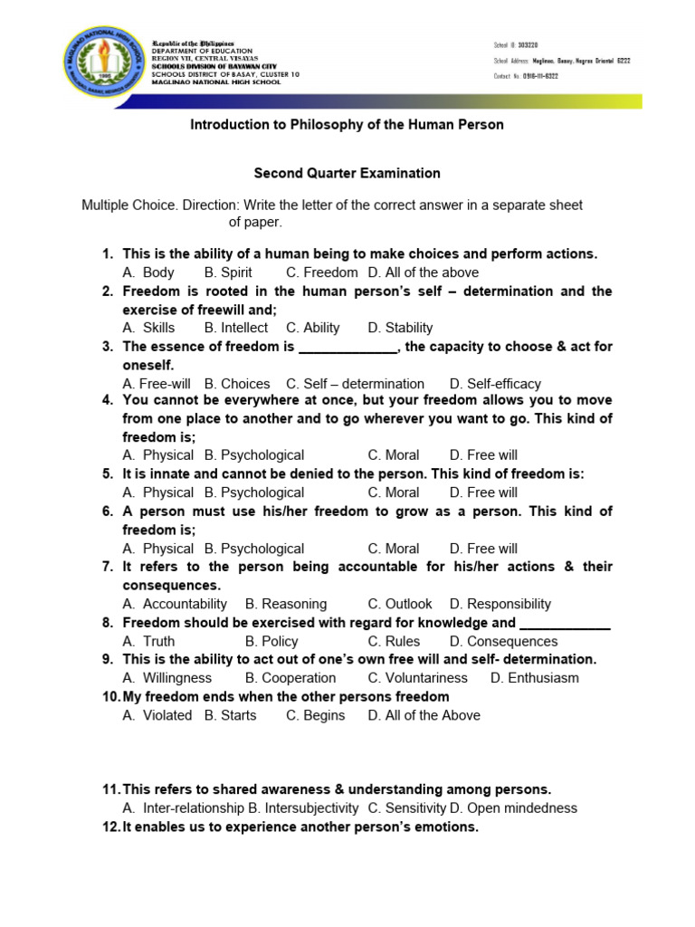 Introduction To Philosophy of The Human Person | PDF | Free Will | Society