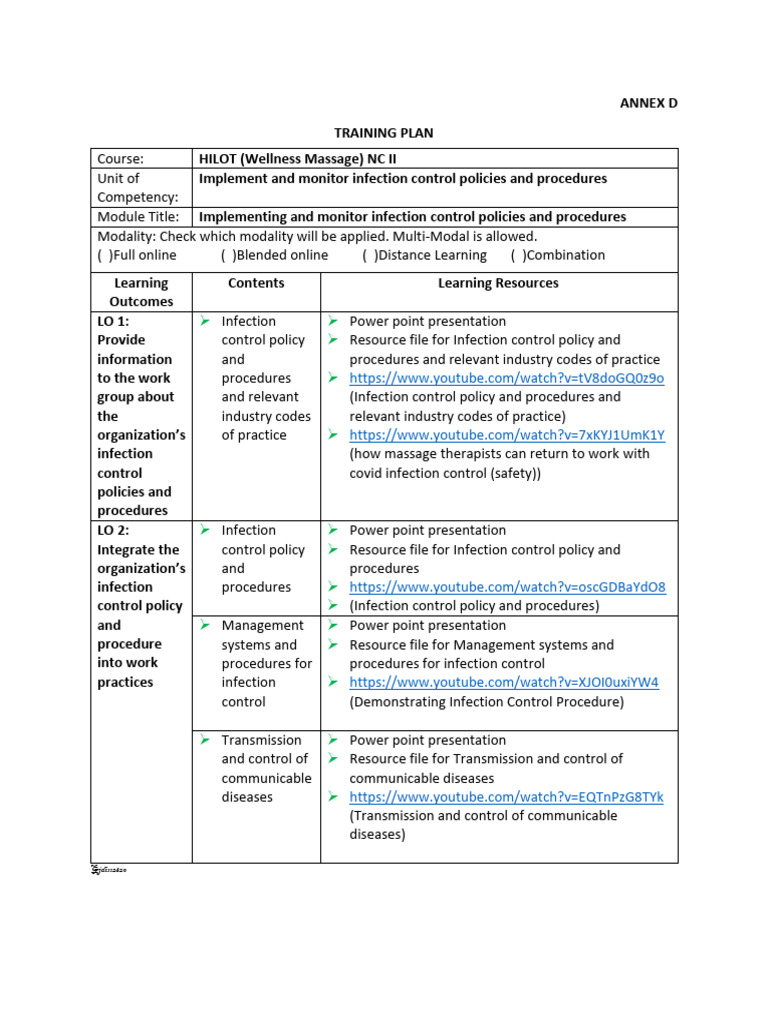 Infection Control Training Plan Pdf Infection Health Sciences