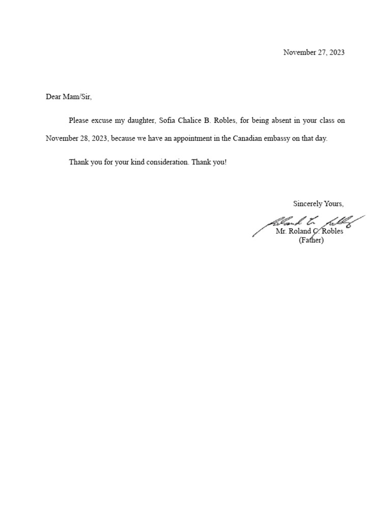 Excuse Letter | PDF
