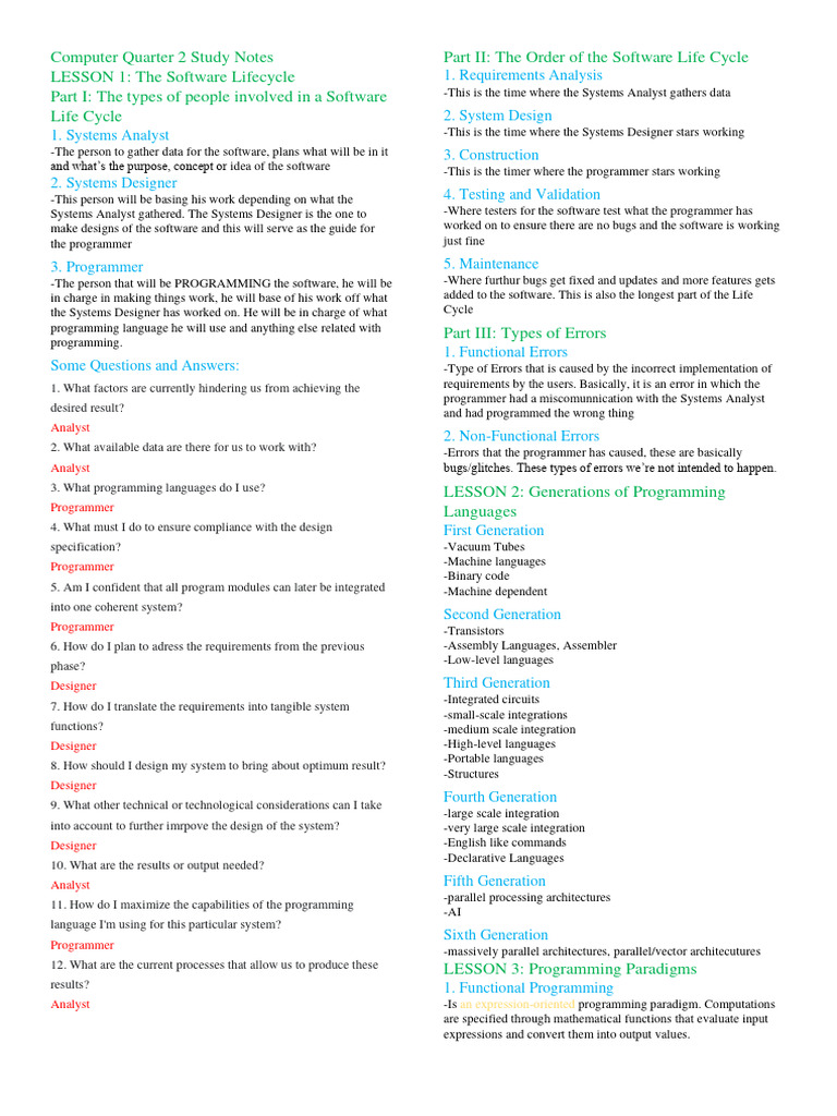 Computer-Quarter-2-Study-Notes | PDF | Programming | Computer Program