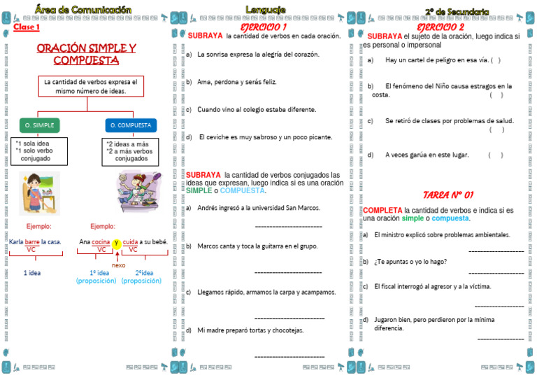 Oraciones Simples y Compuestas: Ejercicios | PDF | Verbo | Oración ...