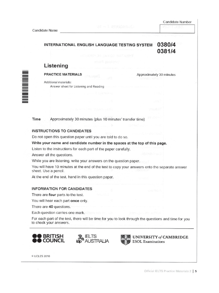 Official IELTS Practice Materials 2 TEST NGHE ĐỌC PDF