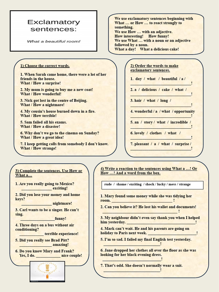 Exclamatory Sentences Grammar Drills Icebreakers Warmers Coolers