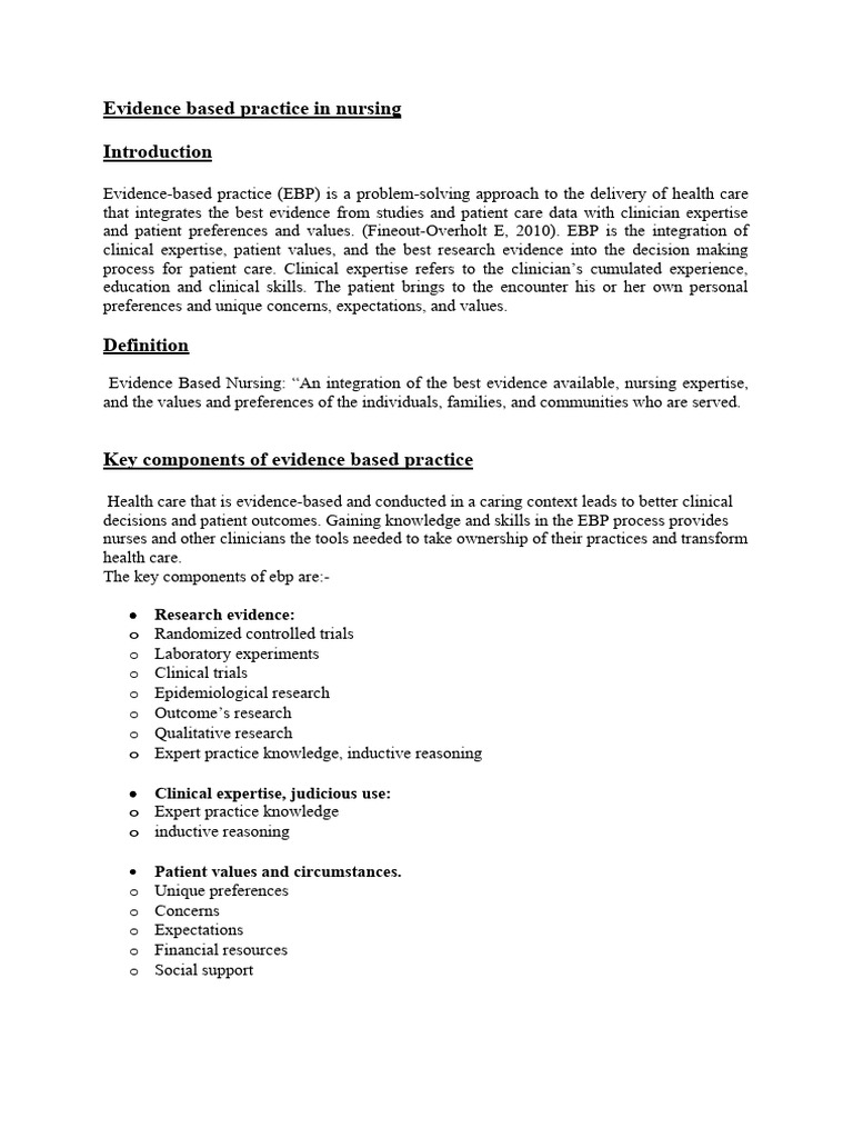 Evidence Based Practice In Nursing Pdf Evidence Based Medicine