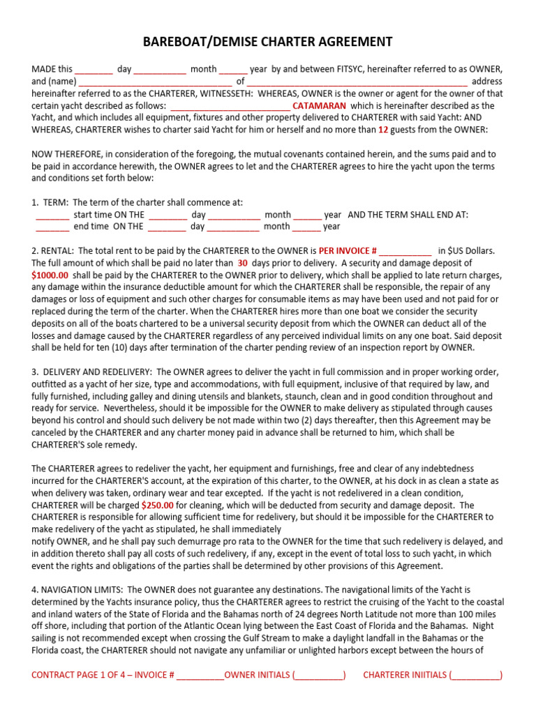 Bareboat Contract 2018 PDF Insurance Indemnity