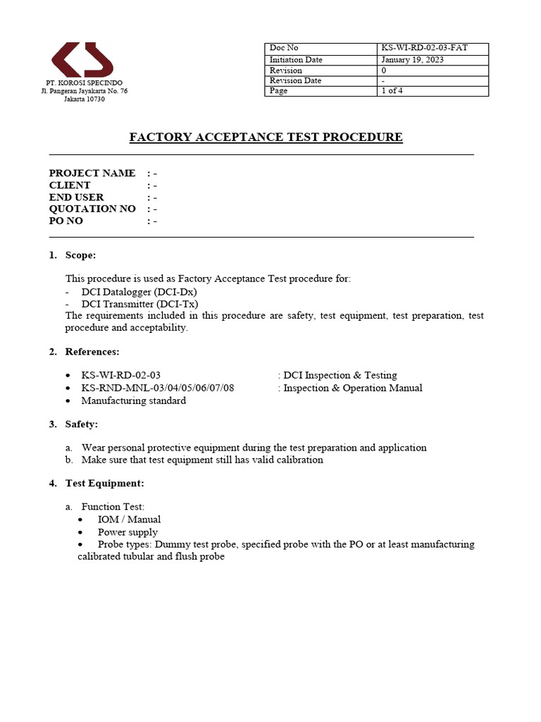 Factory Acceptance Test Procedure | PDF | Technology & Engineering