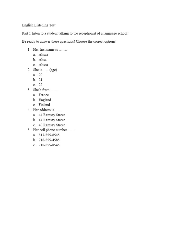English Listening Test Instructions | PDF