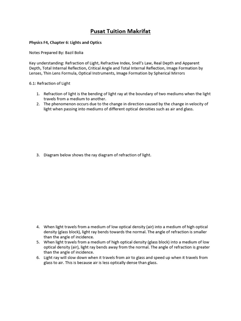Physics F4: Refraction and Optics Notes | PDF