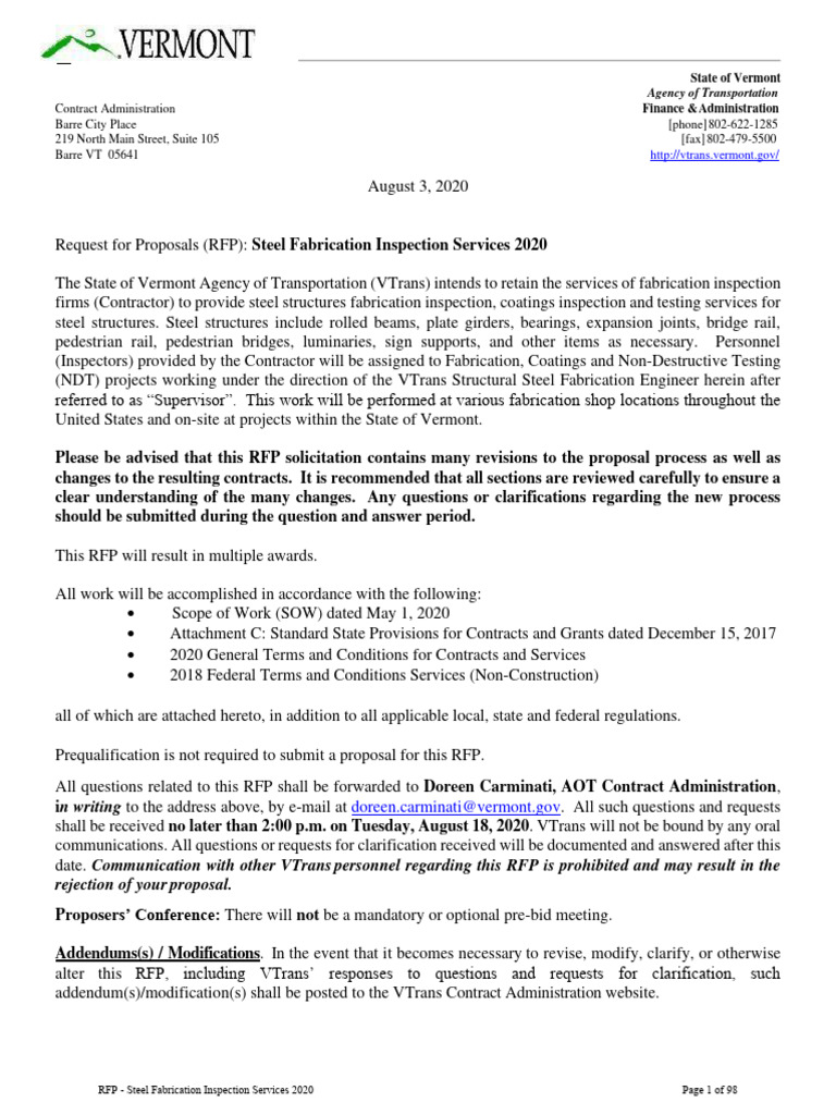 RFP Steel Fabrication Inspection Services | PDF | Request For Proposal ...