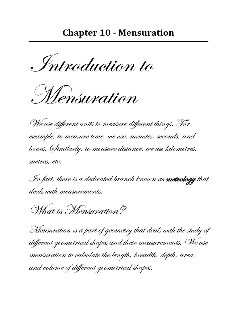 Mensuration Basics for Class 6 | PDF