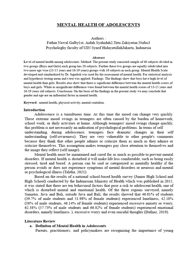 Mental Health of Adolescents | PDF