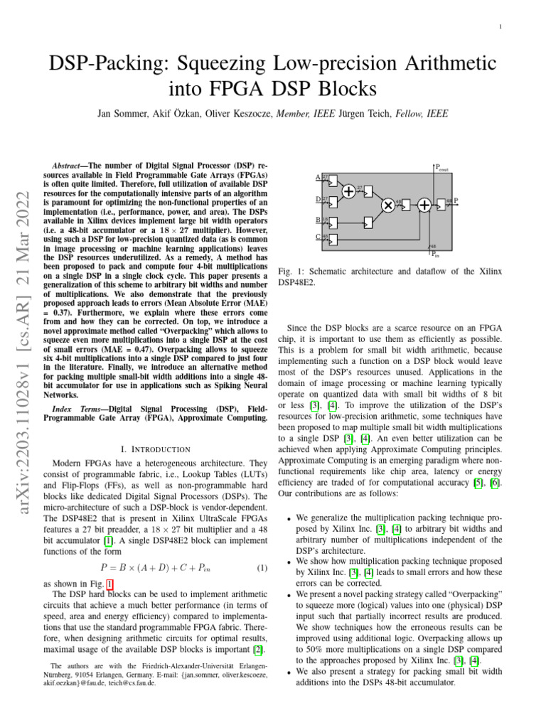 2022 - FPL - DSP-Packing Squeezing Low-Precision Arithmetic Into FPGA ...