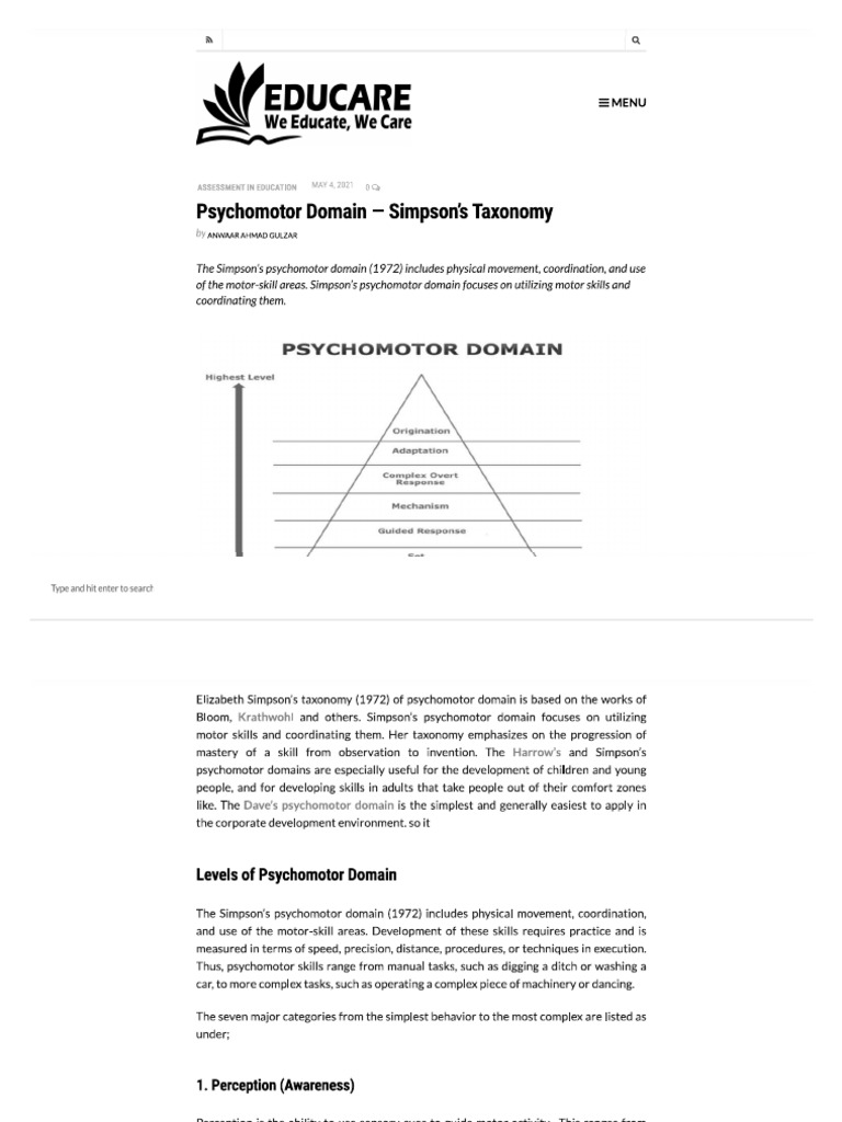 Simpson Taxonomy - Psychomotor | PDF