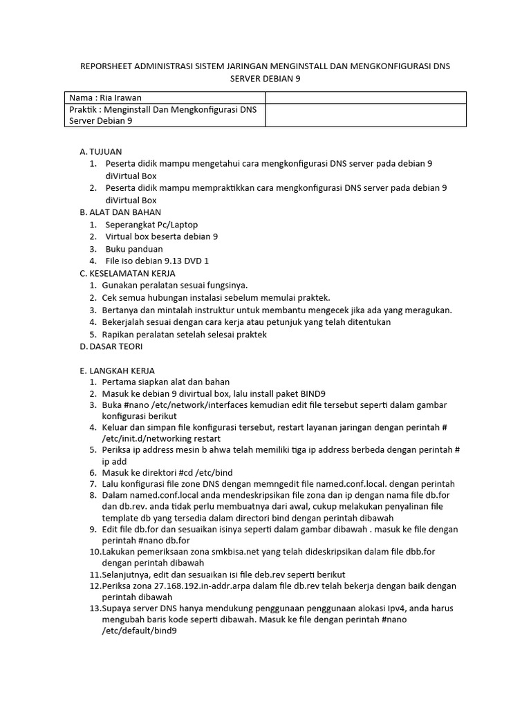 Reporsheet administrasi sistem jaringan menginstall dan mengkonfigurasi