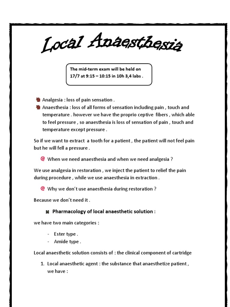 Local Anaesthesia and Analgesia Guide | PDF | Anesthesia | Medical ...