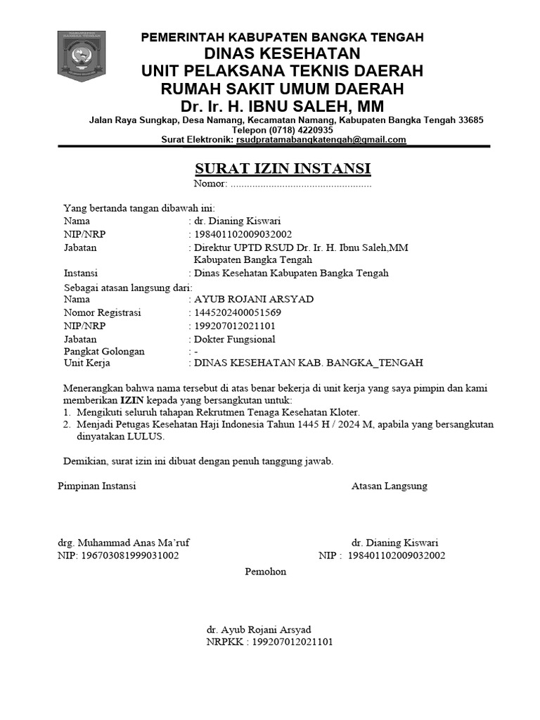 CONTOH Surat Izin Intansi | PDF