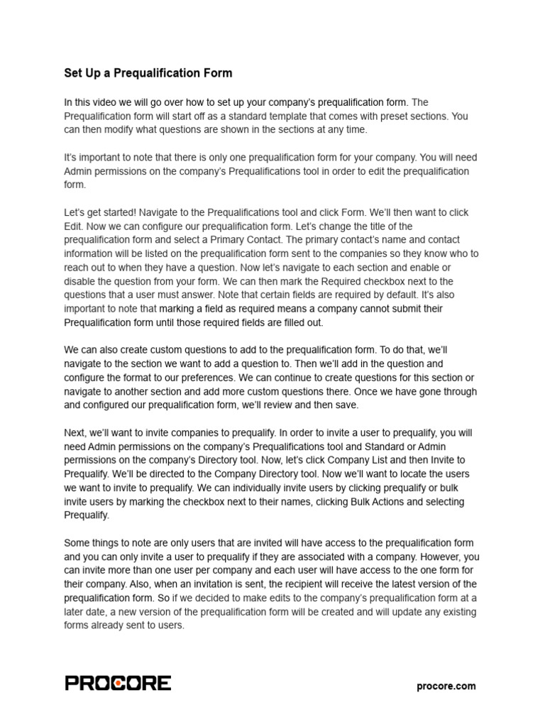 Prequalifications Set Up A Prequalification Form | PDF | Computer ...