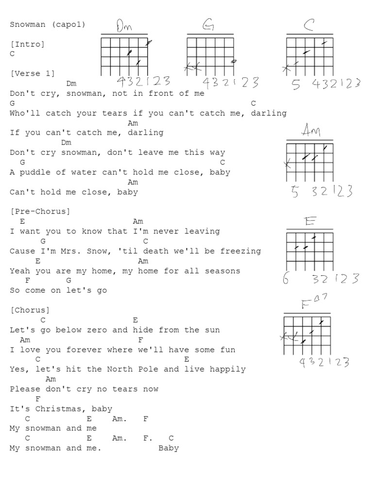 Snowman by Sia Guitar Chords PDF Song Structure Songs