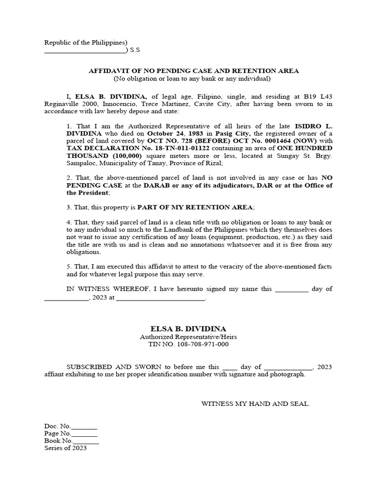 Affidavit of No Pending Case and Retention | PDF