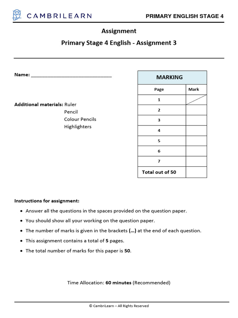 Grade 4 English Comprehension Assignment | PDF