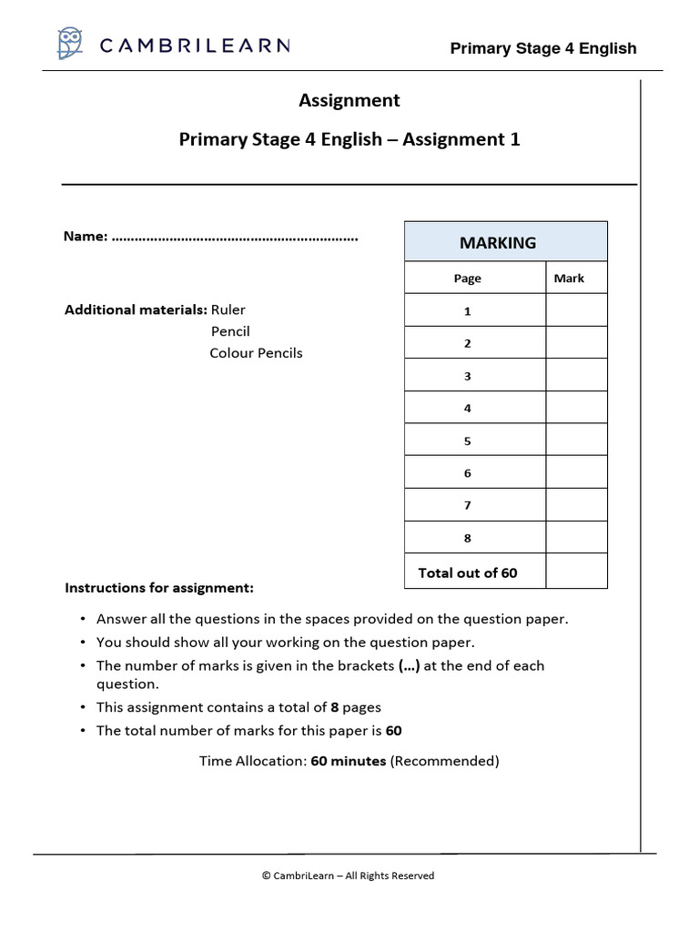 English Cambrilearn Grade 4 Assignment 1 | PDF | English Language | Word
