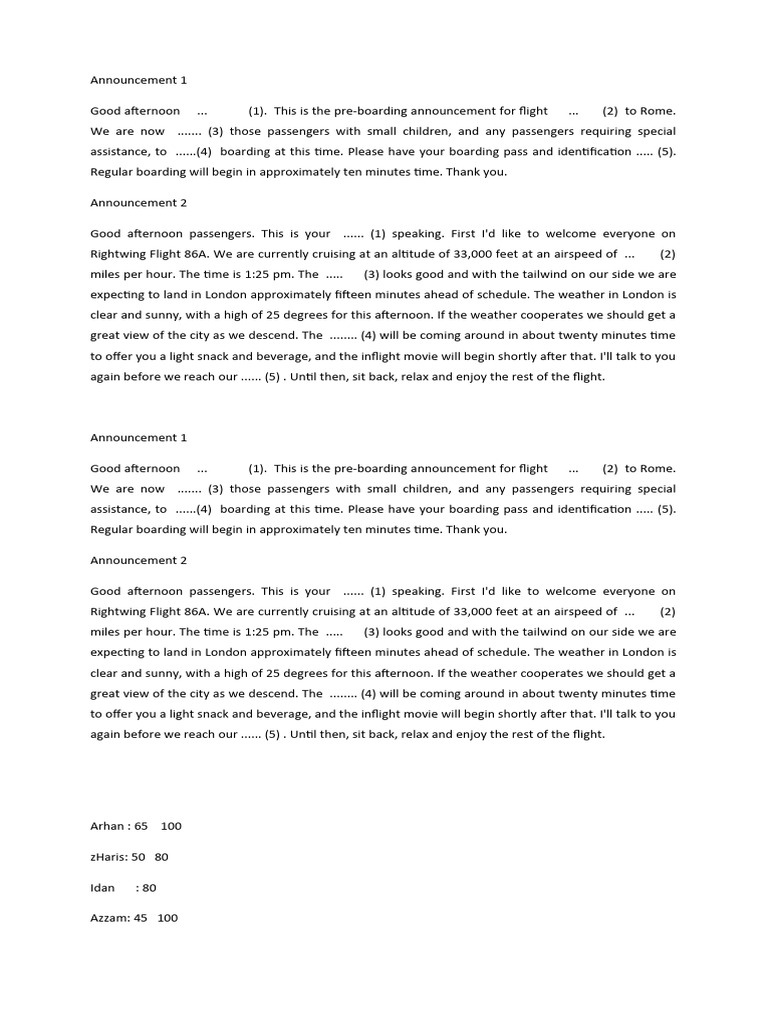 Pre-boarding Announcement for Flight 89B | PDF