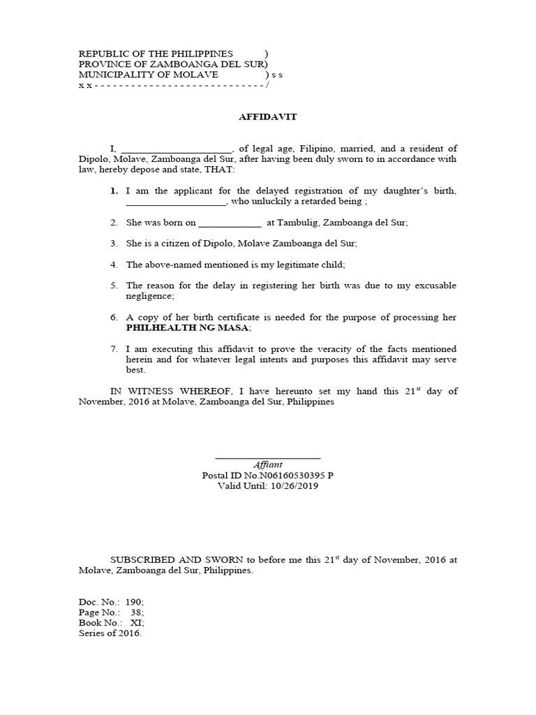 Affidavit for Delayed Birth Registration | PDF | Law