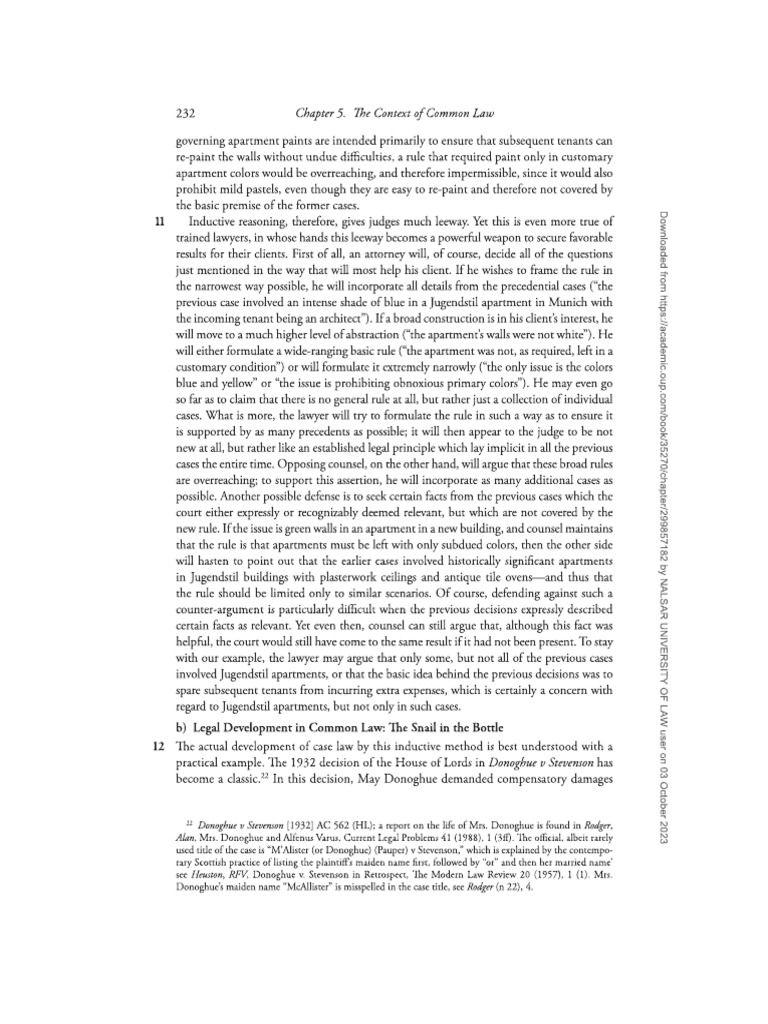 Donoghue V Stevenson - Inductive Reasoning in Common LaW | PDF
