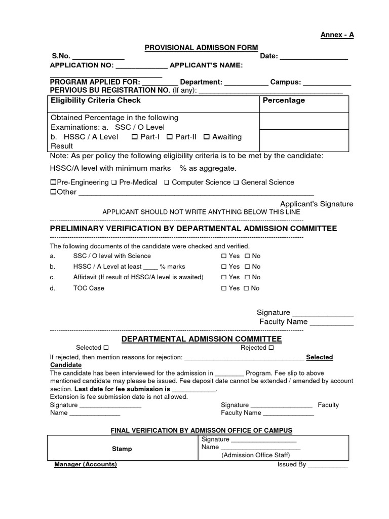 Provisional Admission Form UG Prog PDF Government