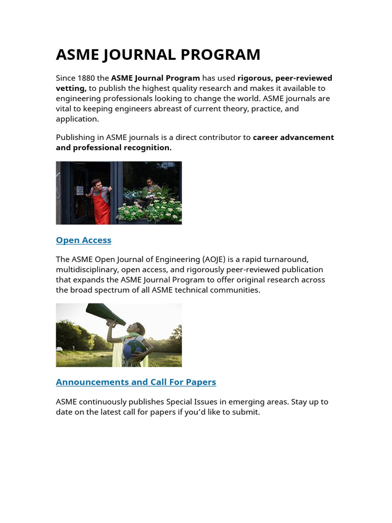 ASME Journal Program Overview | PDF | Engineering | Academic Journal