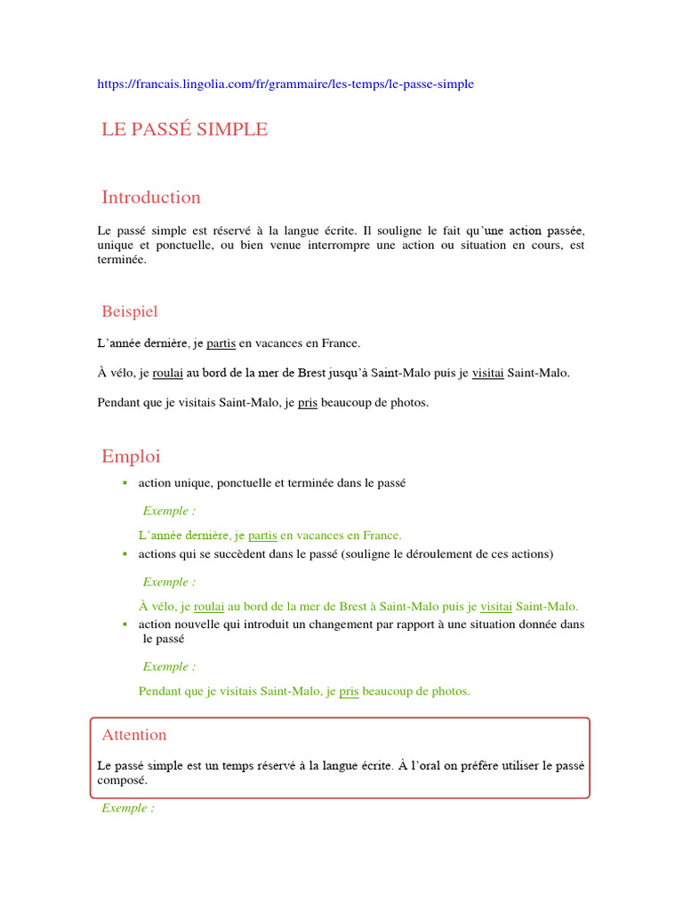 Emploi et formation du passé simple | PDF | Nombre grammatical | Sujet ...