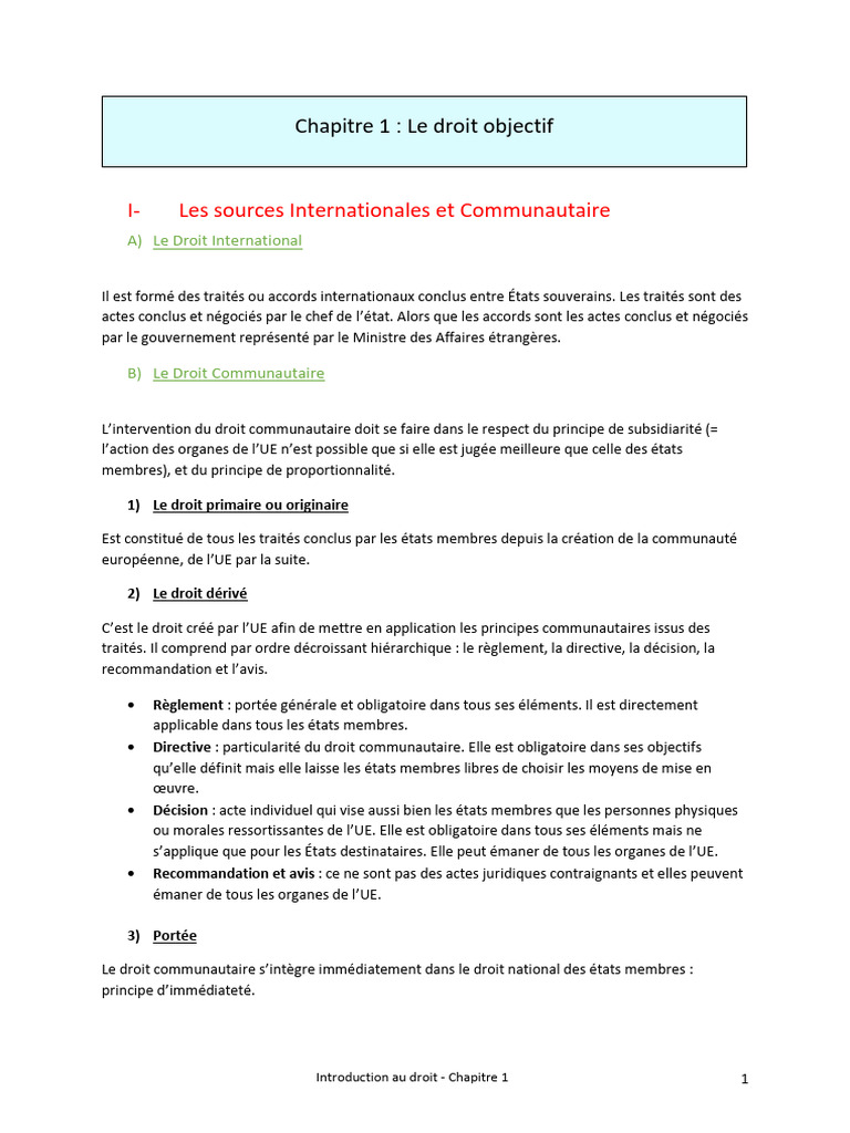 Chapitre 1 - Le Droit Objectif | PDF