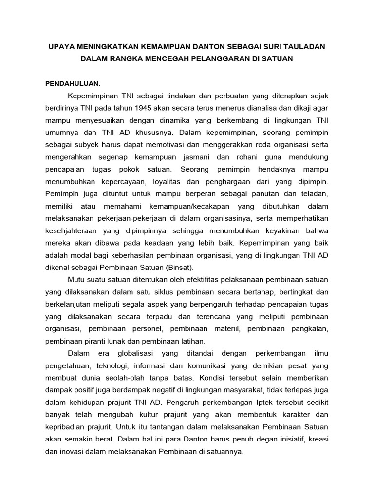 Upaya Meningkatkan Kemampuan Danton Sebagai Suri Tauladan Dalam Rangka ...