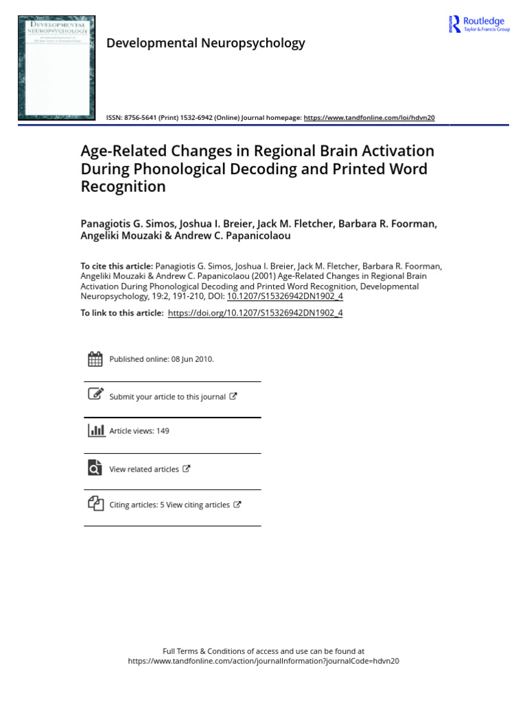Age-Related Changes in Regional Brain Activation During Phonological ...