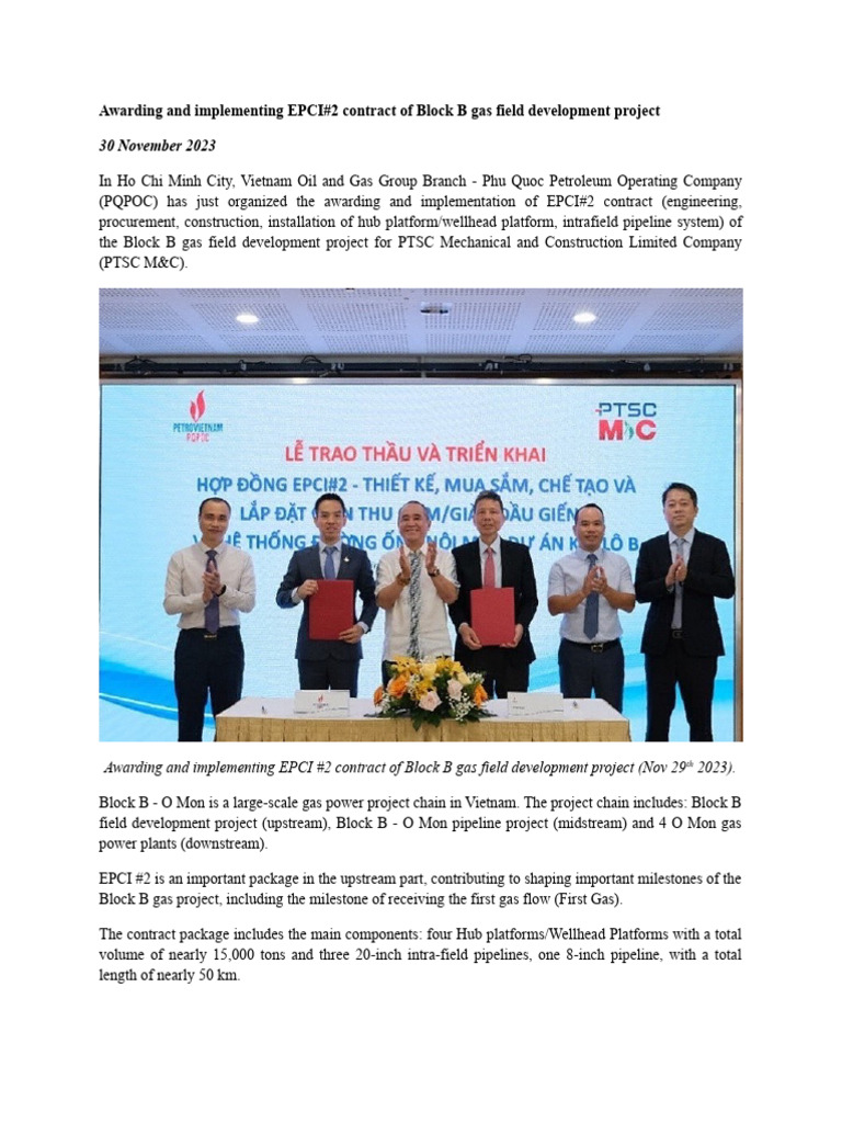 EPCI#2 Contract Awarded for Block B Project | PDF | Business | Science ...