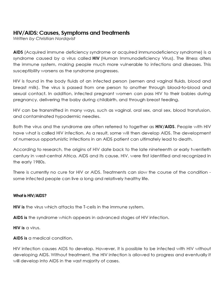 HIV AIDS Causes | PDF | Hiv/Aids | Infection